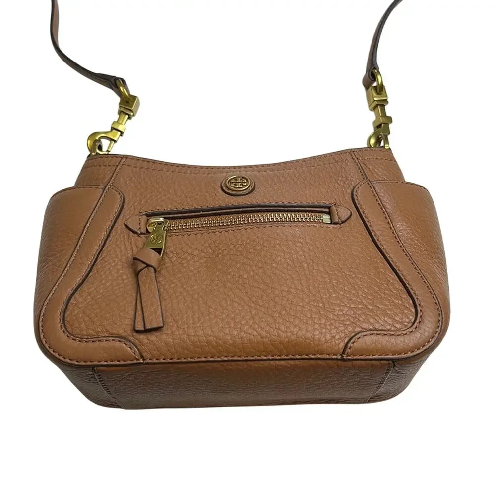 Tory Burch Light Camel Brown Pebbled Leather Crossbody Bag w/ Gold Hardware NWOT